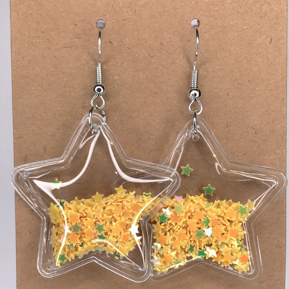 *LAST SET* PVC Star Confetti Dangle Earrings Fashion Jewelry - Picture 4 of 4